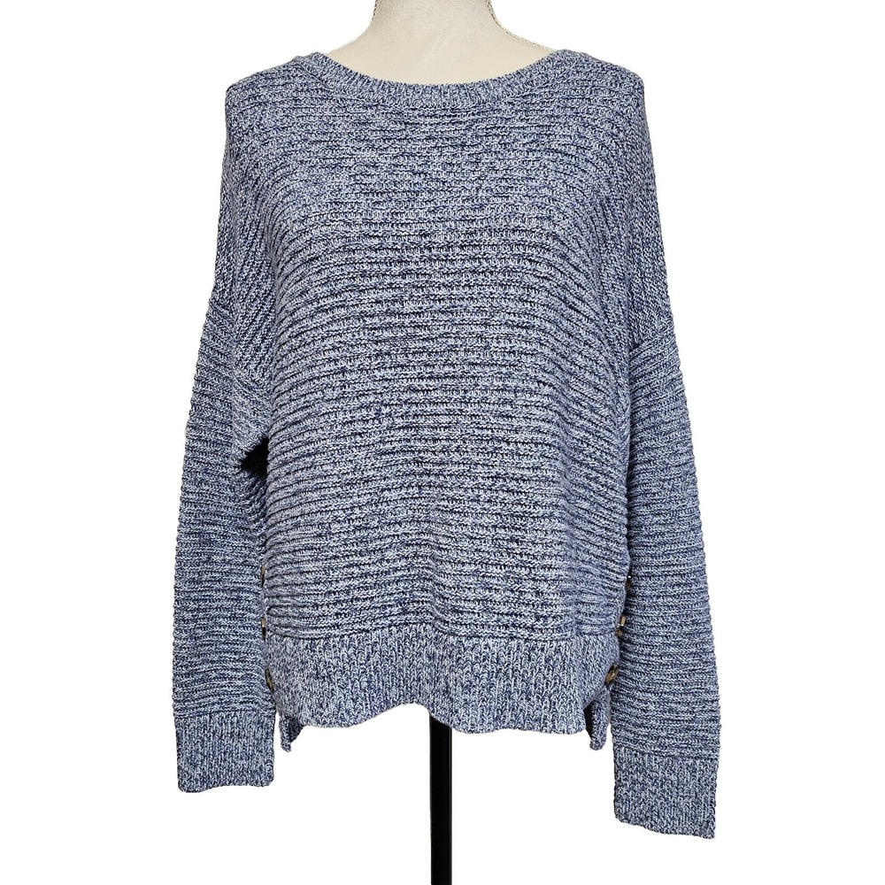 Joie Blue Marled Button Side Pullover Sweater Size L